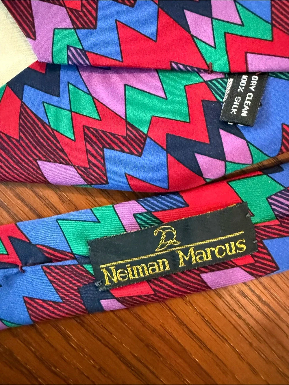 Vintage Missoni for Neiman Marcus Silk Tie Chevron Zigzag Geometric Multicolor